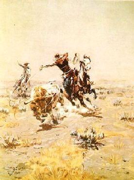 Charles M Russell O.H.Cowboys Roping a Steer